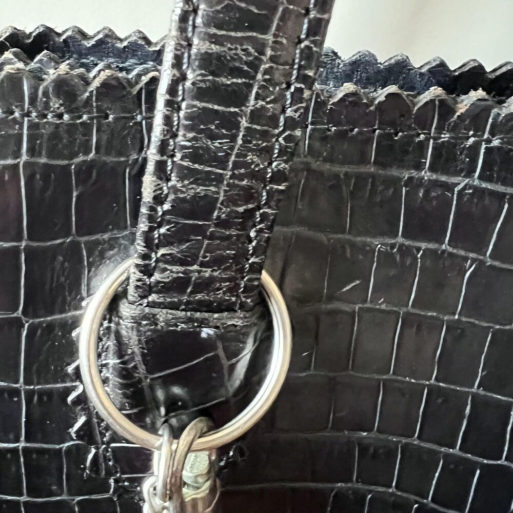 Donald J Pliner Bag Womens Medium Black Croc Embossed Leather Shoulder Tote USA - Picture 5 of 16